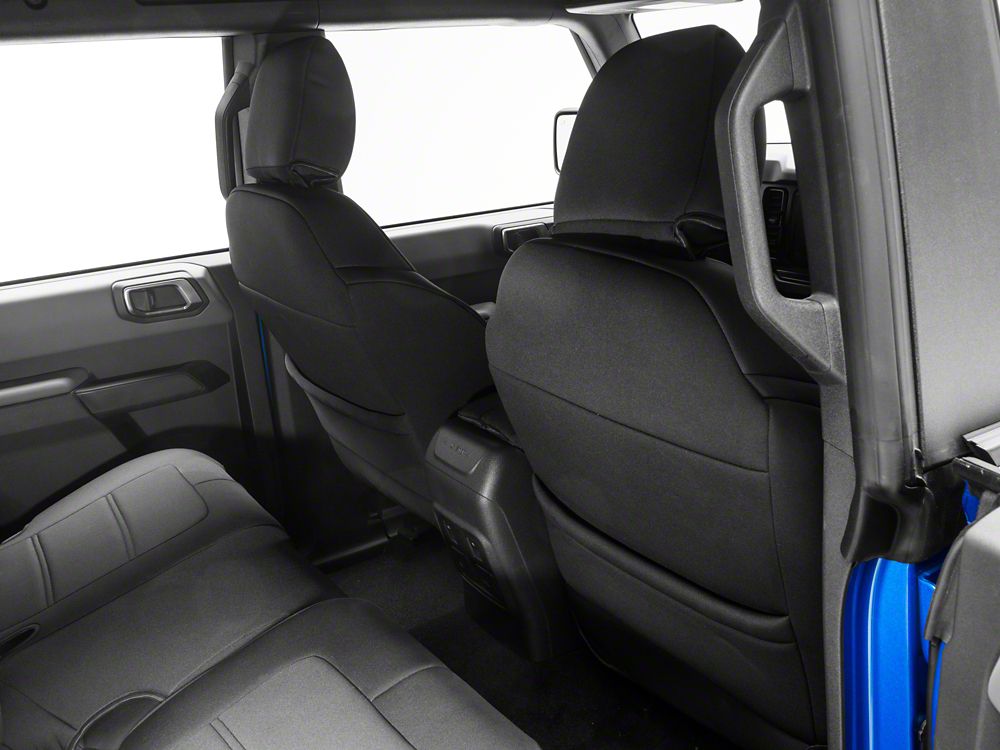 TruShield Neoprene Front and Rear Seat Covers; Black (21-25 Bronco 4-Door w/o Rear Fold Down Cup Holder)